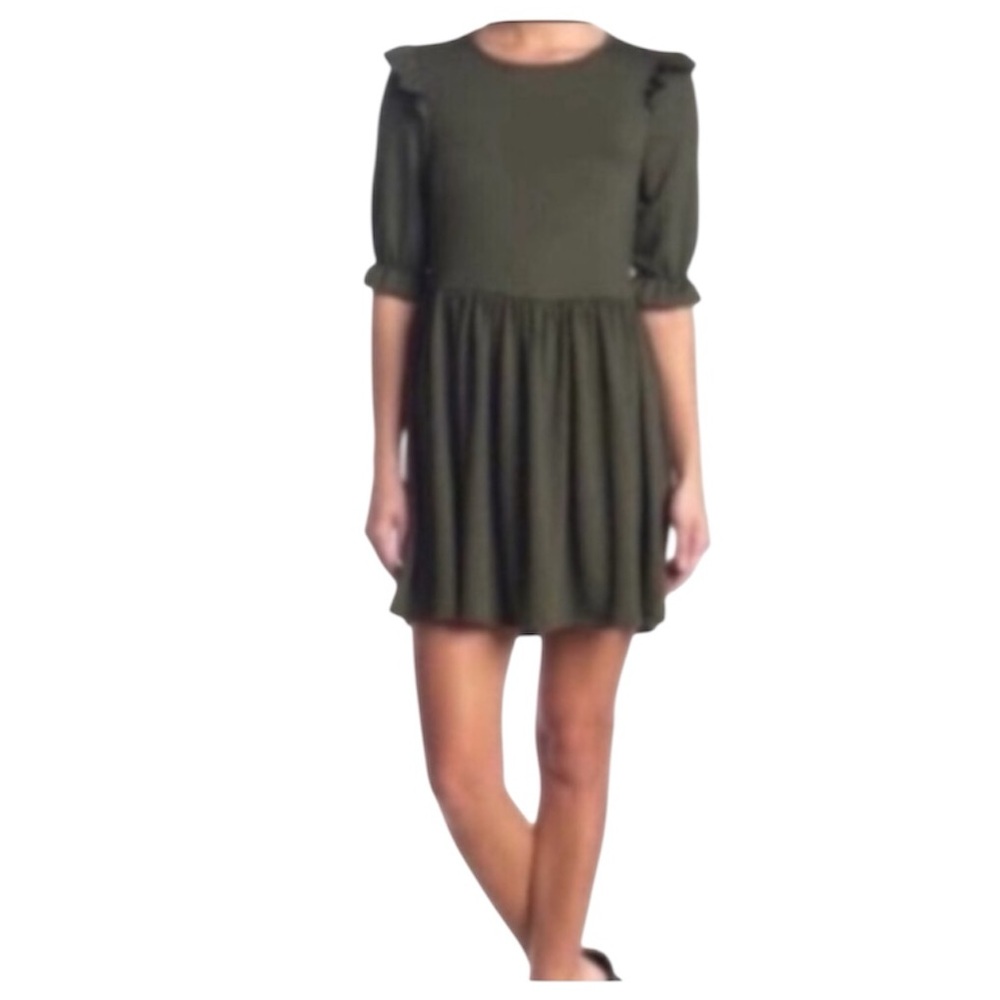 Velvet Torch Olive Green Ruffled Shoulder Dress size M
